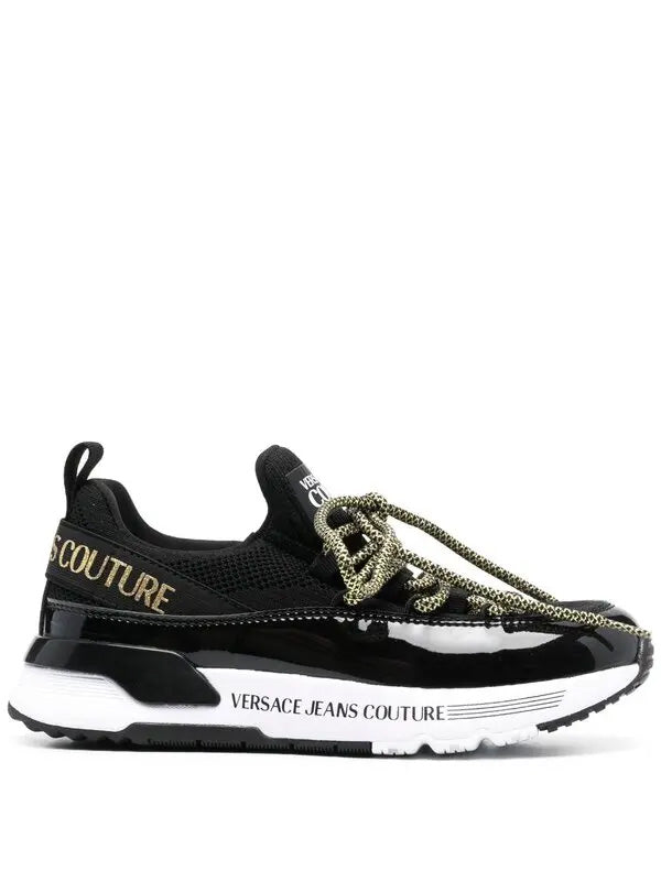 Versace Jeans Couture Black Low-Top Chunky Sneakers with Gold Accents