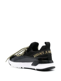 Versace Jeans Couture Black Low-Top Chunky Sneakers with Gold Accents