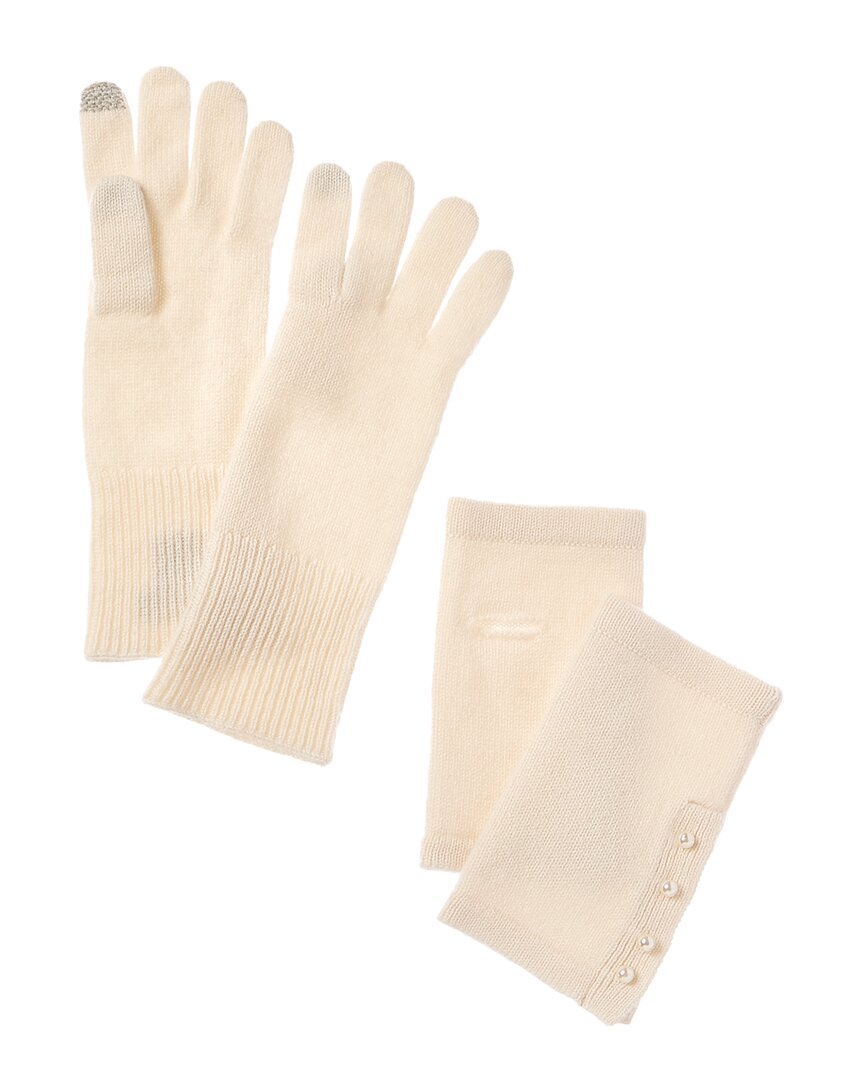 Hannah Rose 3-In-1 Faux Side Placket Cashmere Gloves One Size White