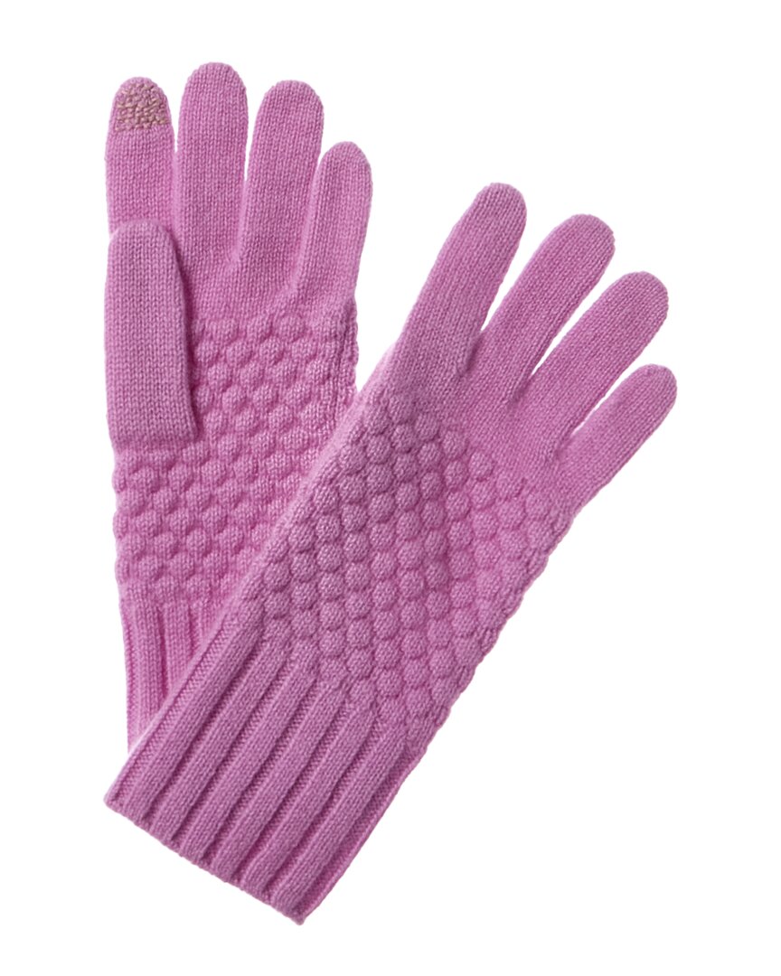 Hannah Rose Raised Diamond Stitch Cashmere Gloves One Size Blue