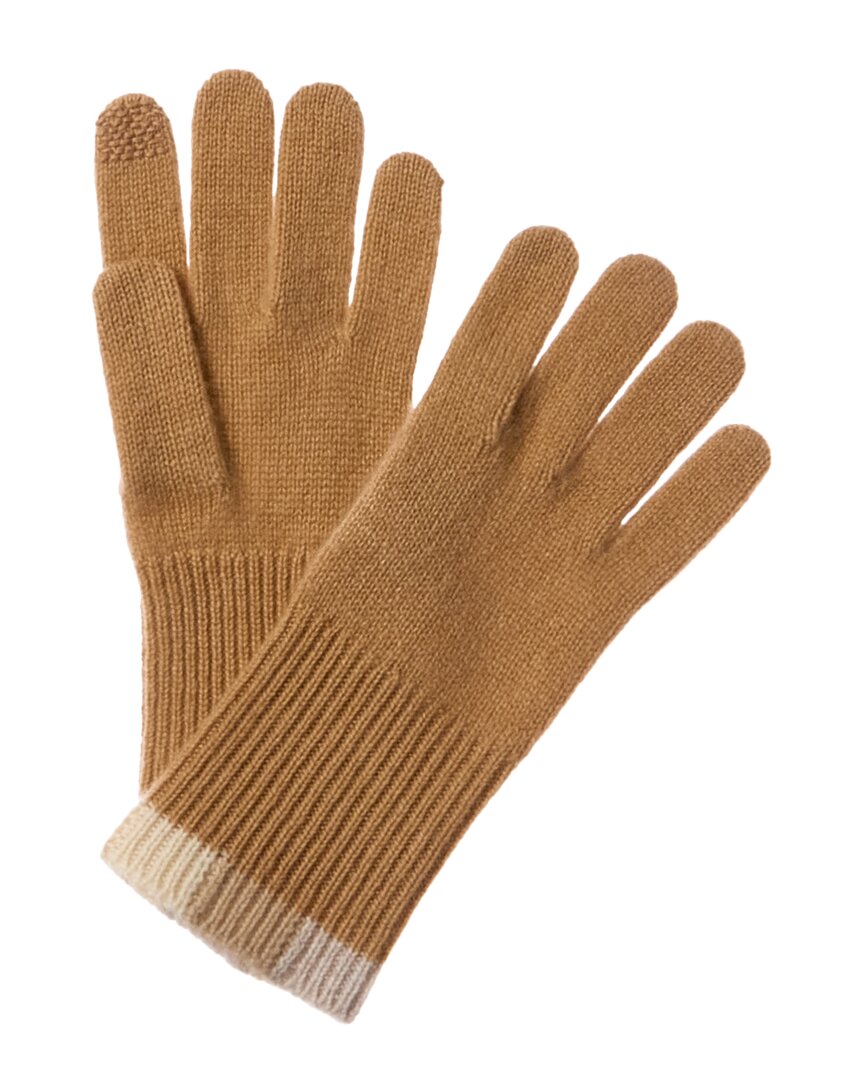 Hannah Rose Stripe Tipping Edge Ribbed Cashmere Gloves Brown Multi One Size