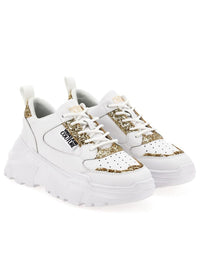 Versace Jeans Couture Chunky White Sneakers with Gold Glitter Detail
