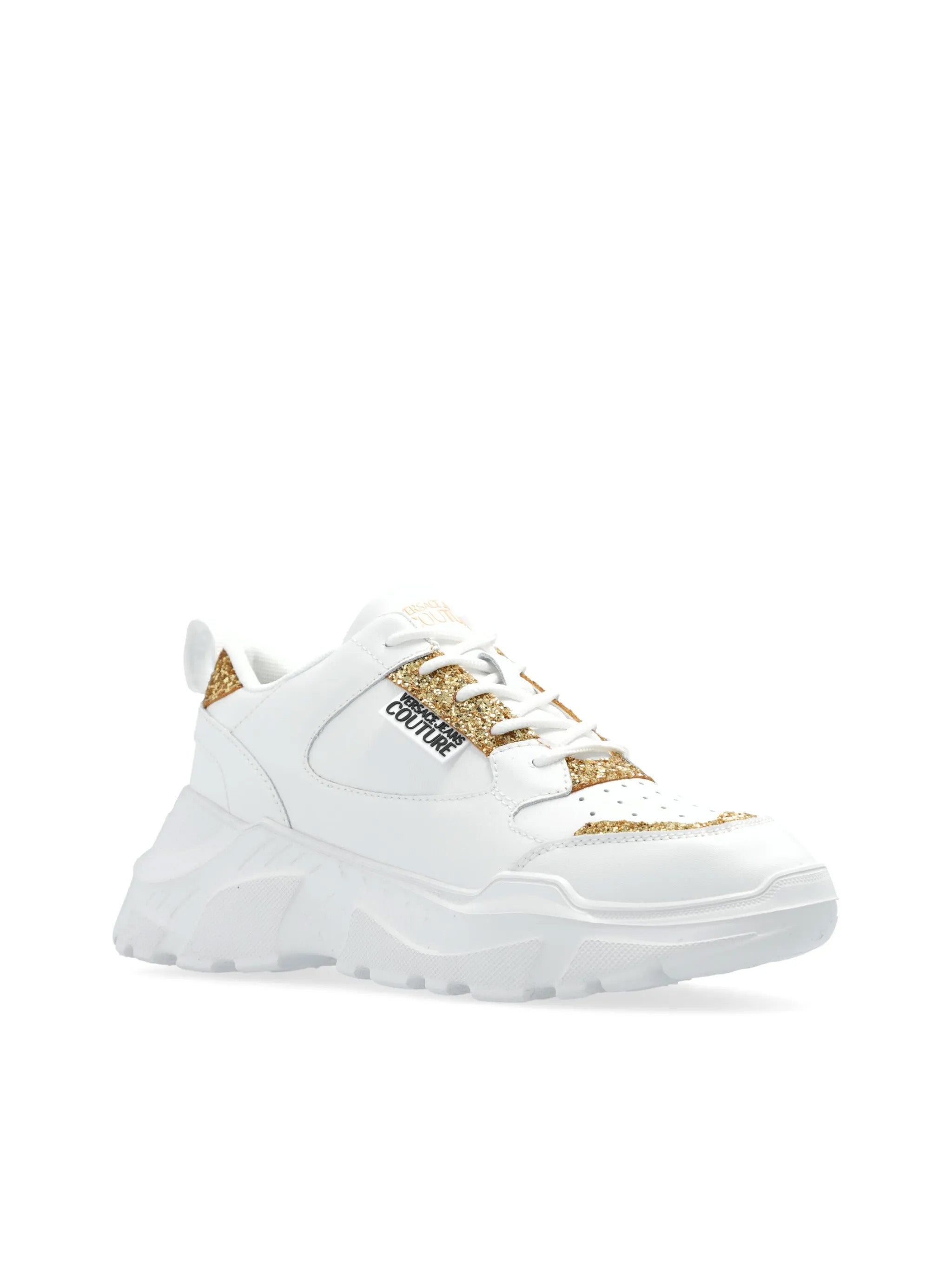 Versace Jeans Couture Chunky White Sneakers with Gold Glitter Detail