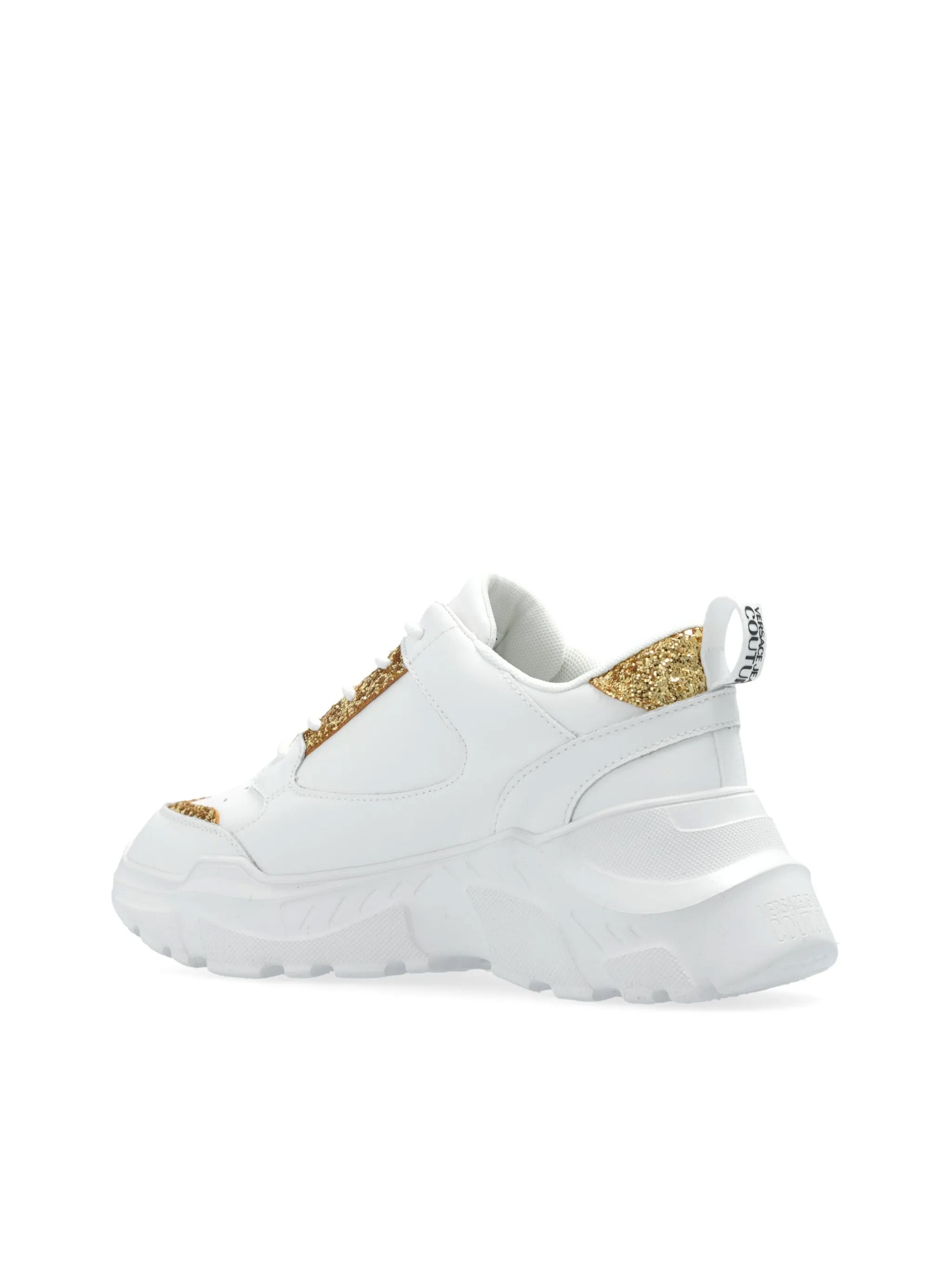 Versace Jeans Couture Chunky White Sneakers with Gold Glitter Detail
