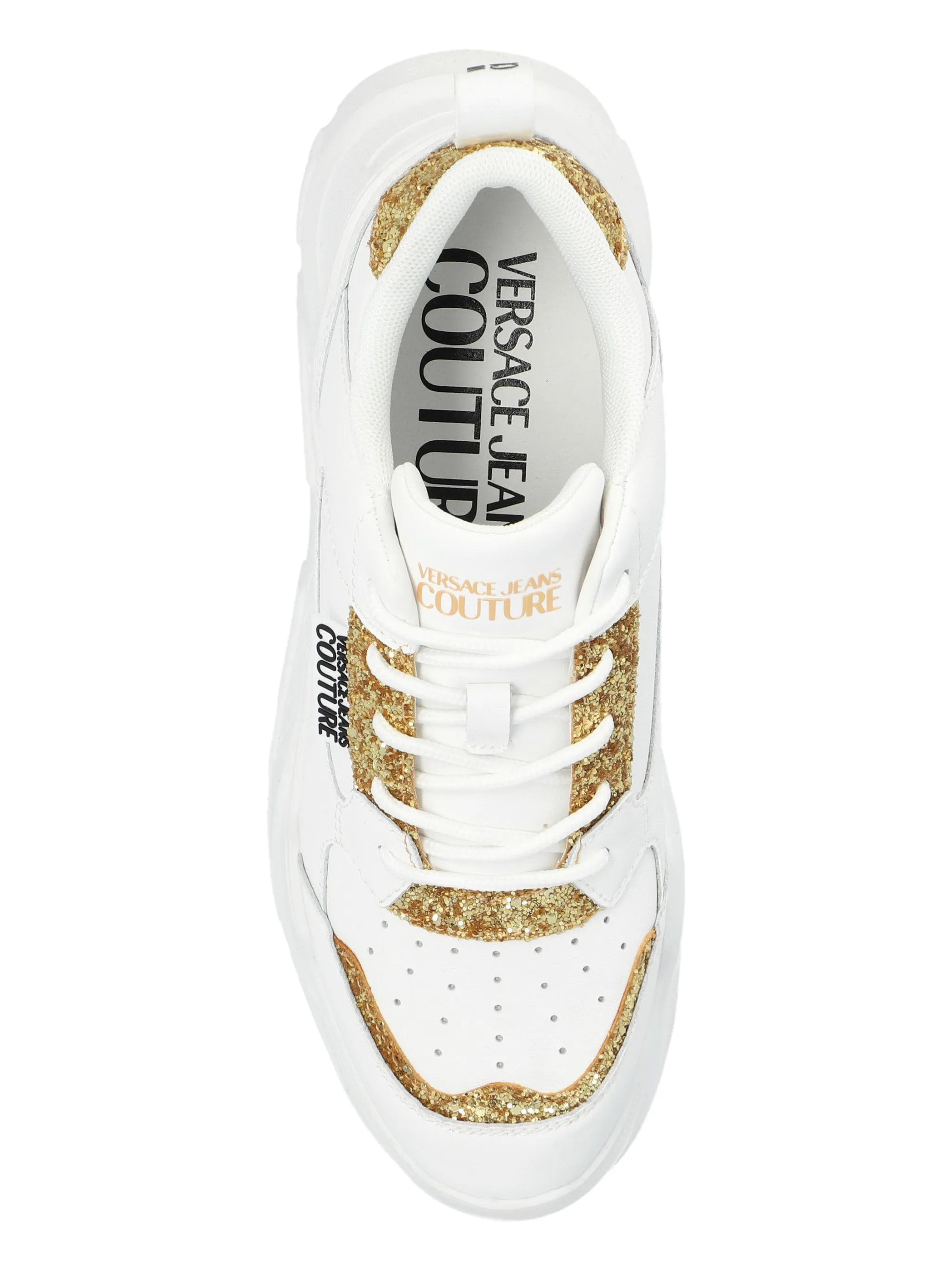 Versace Jeans Couture Chunky White Sneakers with Gold Glitter Detail