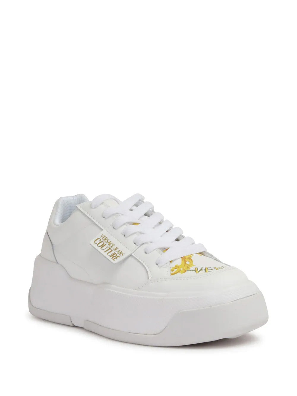 Versace Jeans Couture White Baroque Accent Platform Sneakers