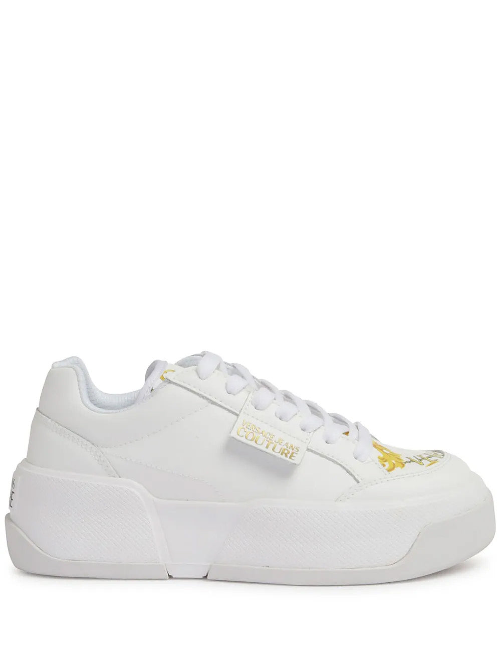 Versace Jeans Couture White Baroque Accent Platform Sneakers