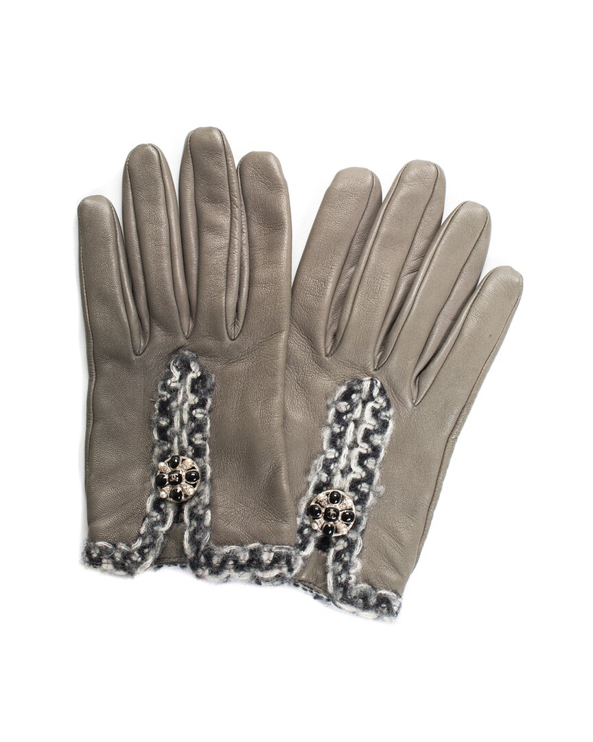 Chanel Grey Leather Gloves