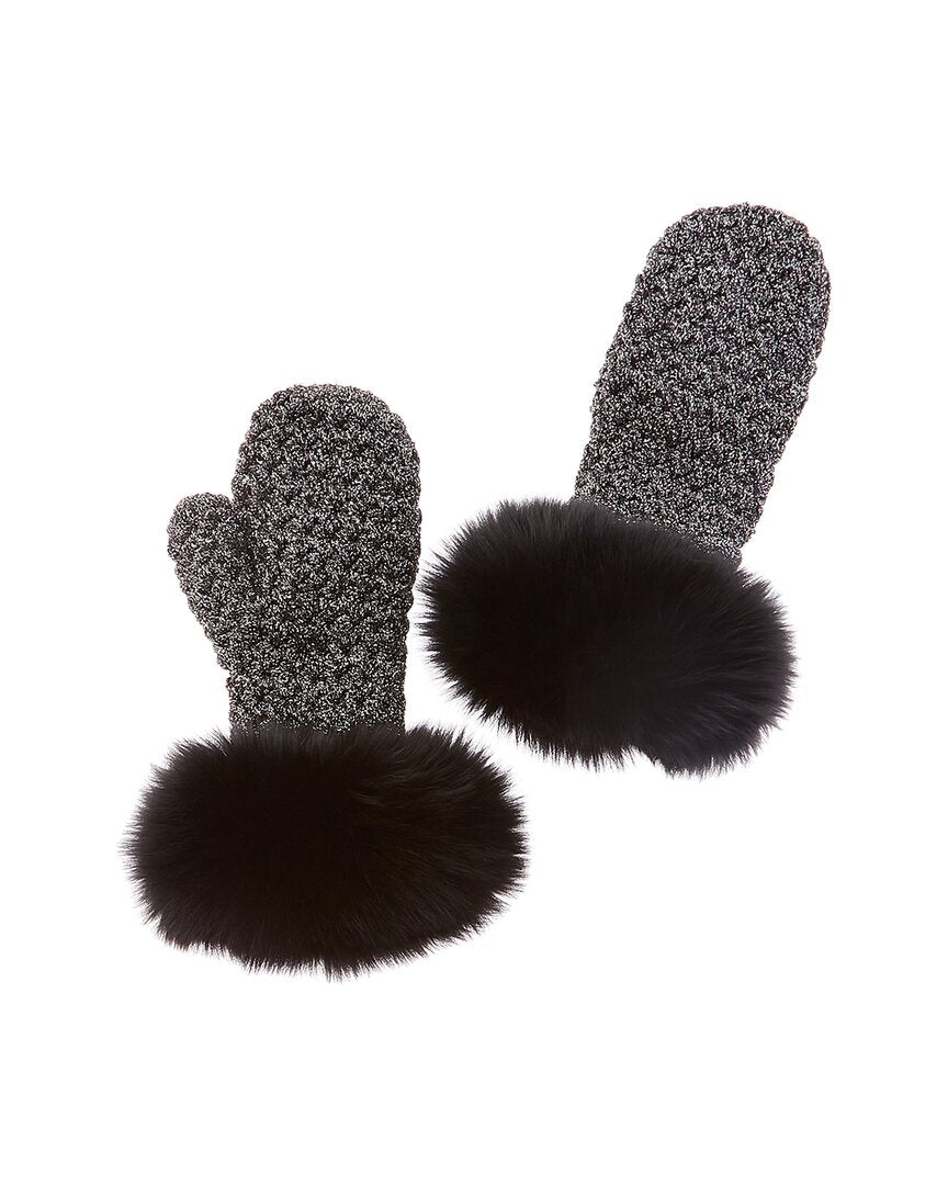 Surell Accessories Fleece-Lined Knit Mittens Black One Size