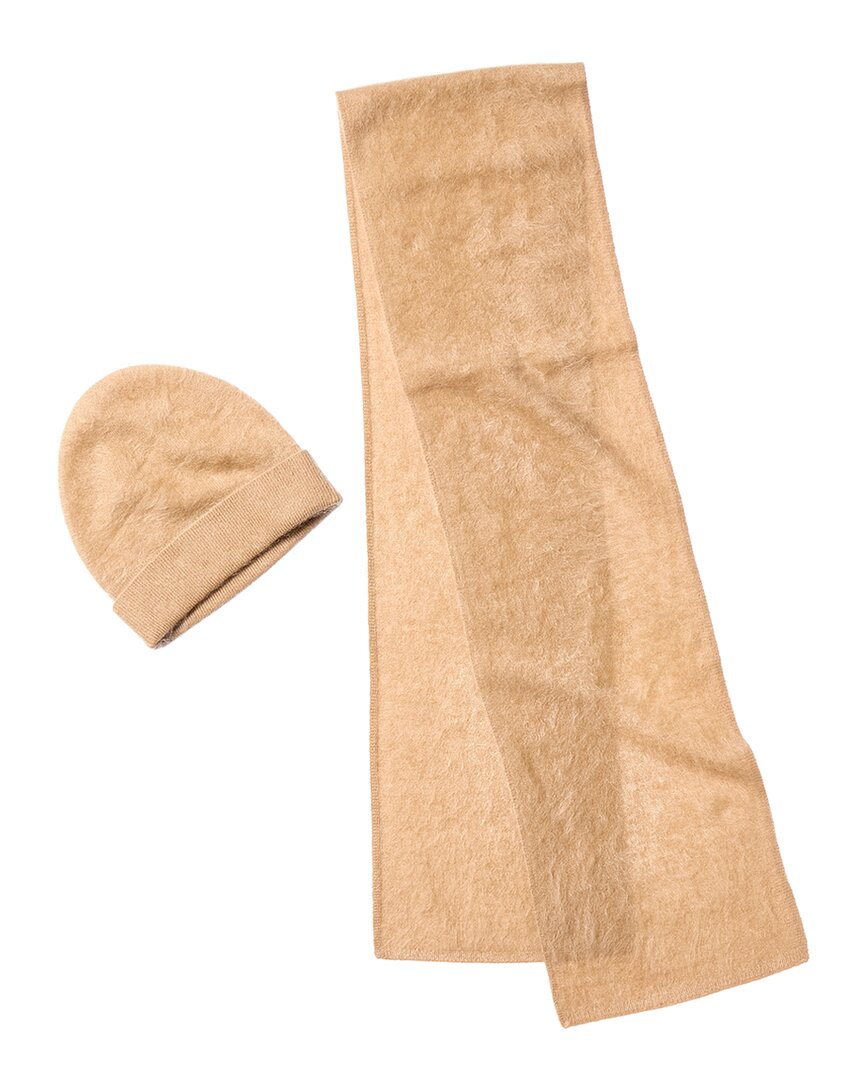 Amicale Cashmere Brushed Cashmere Hat & Scarf Set