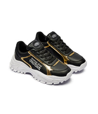 Versace Jeans Couture Chunky Black & Gold Accent Sneakers with Bold Sole
