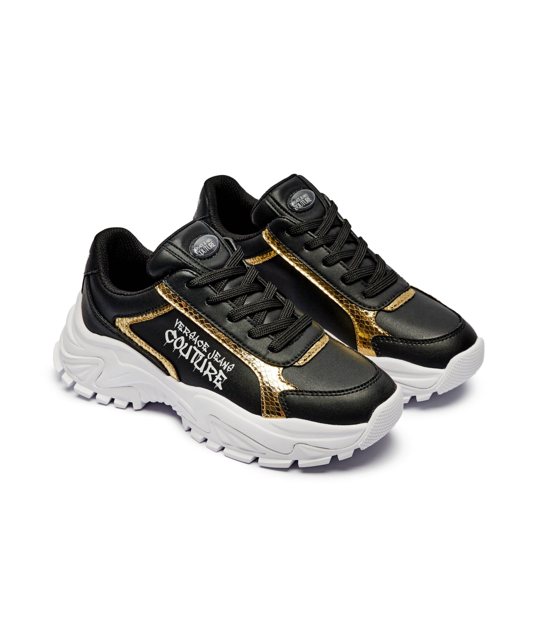 Versace Jeans Couture Chunky Black & Gold Accent Sneakers with Bold Sole