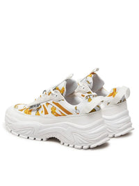 Versace Jeans Couture Chunky White Print Sneakers with Gold Chain Motif