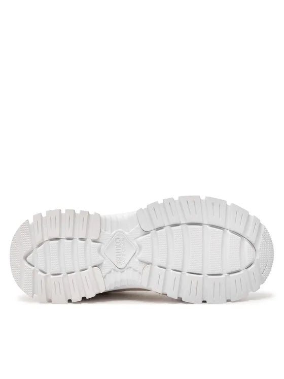 Versace Jeans Couture Chunky White Print Sneakers with Gold Chain Motif
