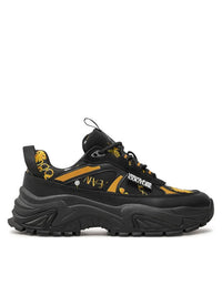 Versace Jeans Couture Chunky Baroque Print Sneakers in Black & Gold