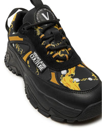 Versace Jeans Couture Chunky Baroque Print Sneakers in Black & Gold
