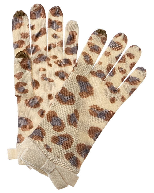 Forte Cashmere Fashion Leopard Bow Cashmere Gloves