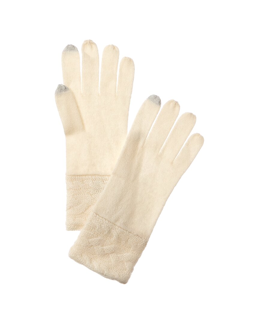 Forte Cashmere Braided Cable Cashmere Gloves White One Size