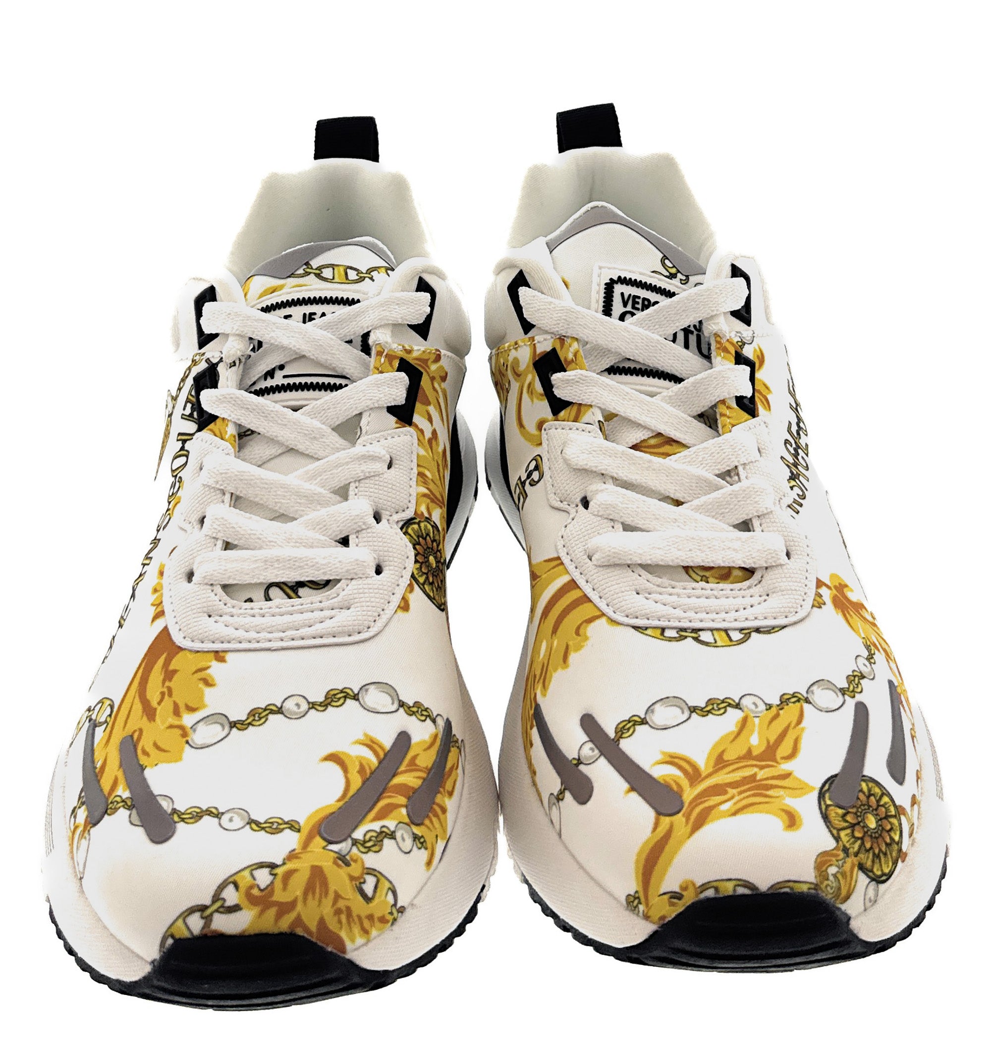 Versace Jeans Couture White/Gold Signature Mens Fashion Lace-Up Sneakers