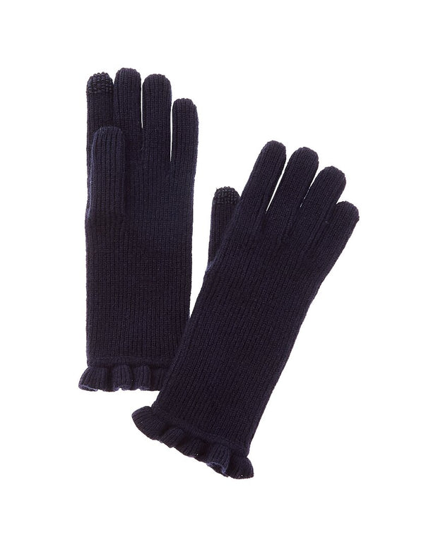Hannah Rose Evie Ruffle Edge Ribbed Cashmere Gloves