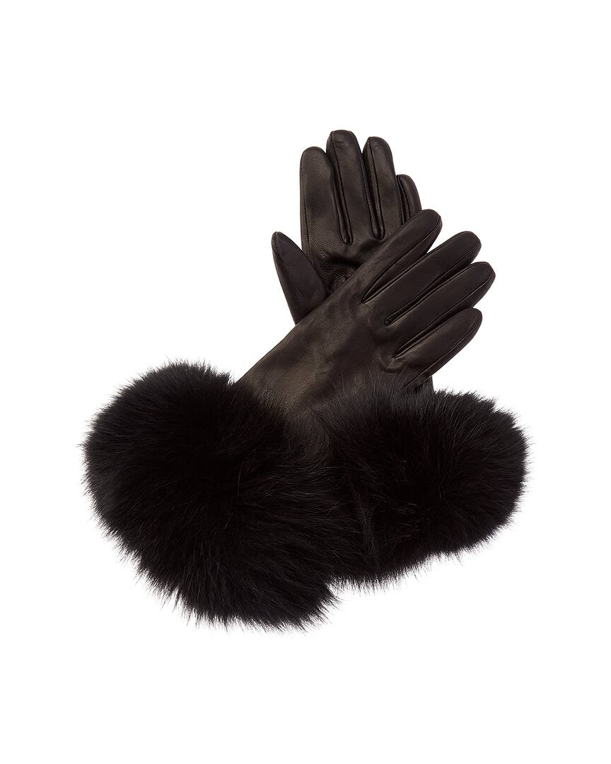 Sofia Cashmere Sofiacashmere 2-Button Cashmere-Lined Leather Gloves
