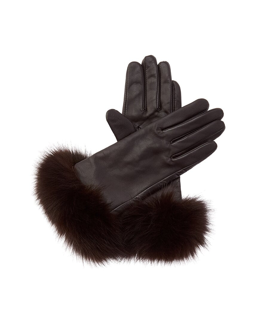 Sofia Cashmere Sofiacashmere 2-Button Cashmere-Lined Leather Gloves