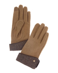Brooks Brothers Contrast Cuff Knit Leather-Trim Wool-Blend Gloves