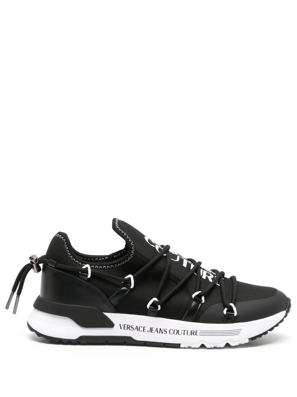 Versace Jeans Couture Black Mesh Slip-On Sneakers with Contrast Sole