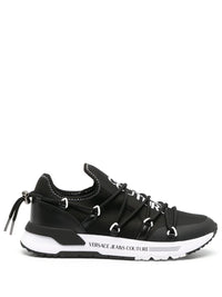 Versace Jeans Couture Black Mesh Slip-On Sneakers with Contrast Sole