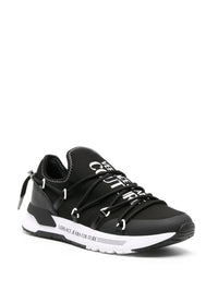Versace Jeans Couture Black Mesh Slip-On Sneakers with Contrast Sole