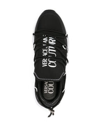 Versace Jeans Couture Black Mesh Slip-On Sneakers with Contrast Sole