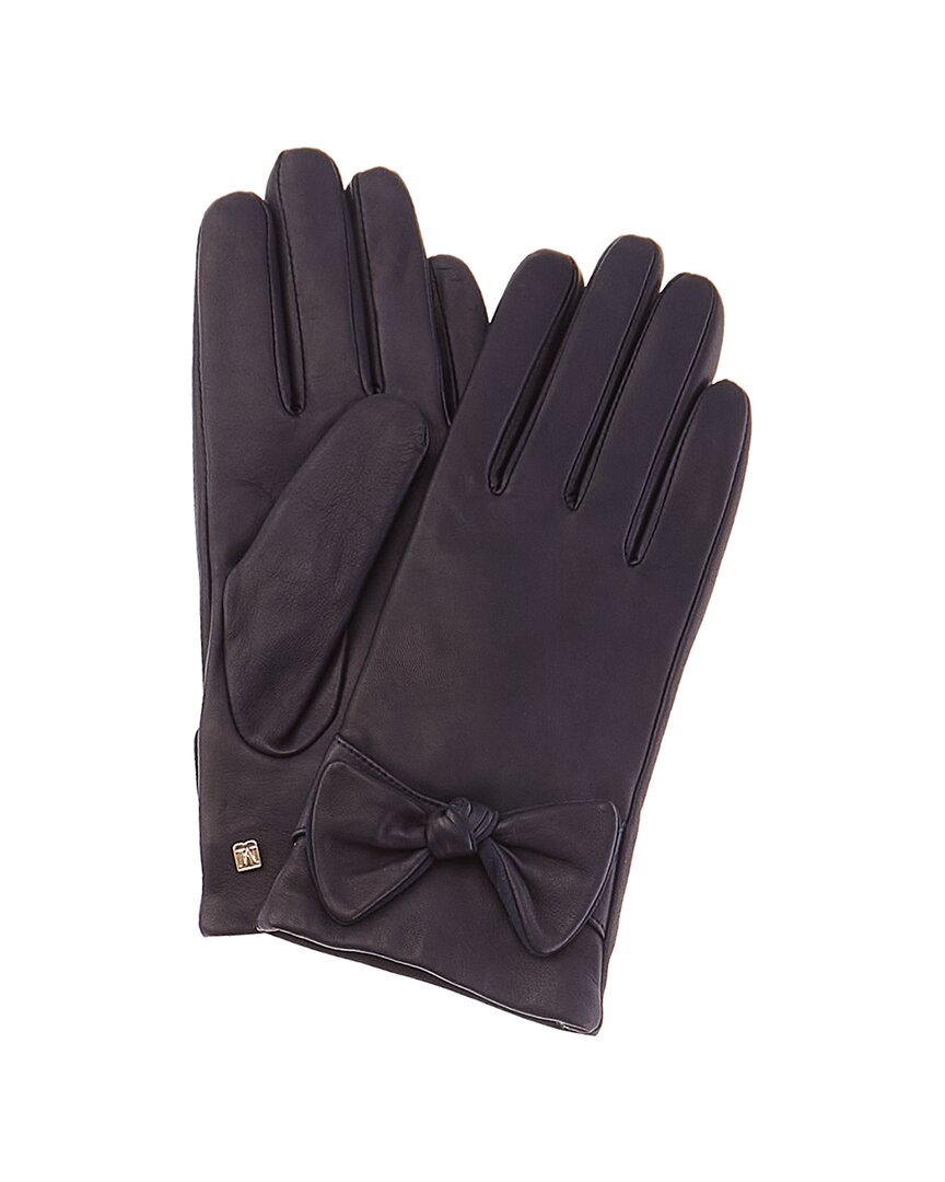 Bruno Magli Knotted Bow Cashmere-Lined Leather Gloves