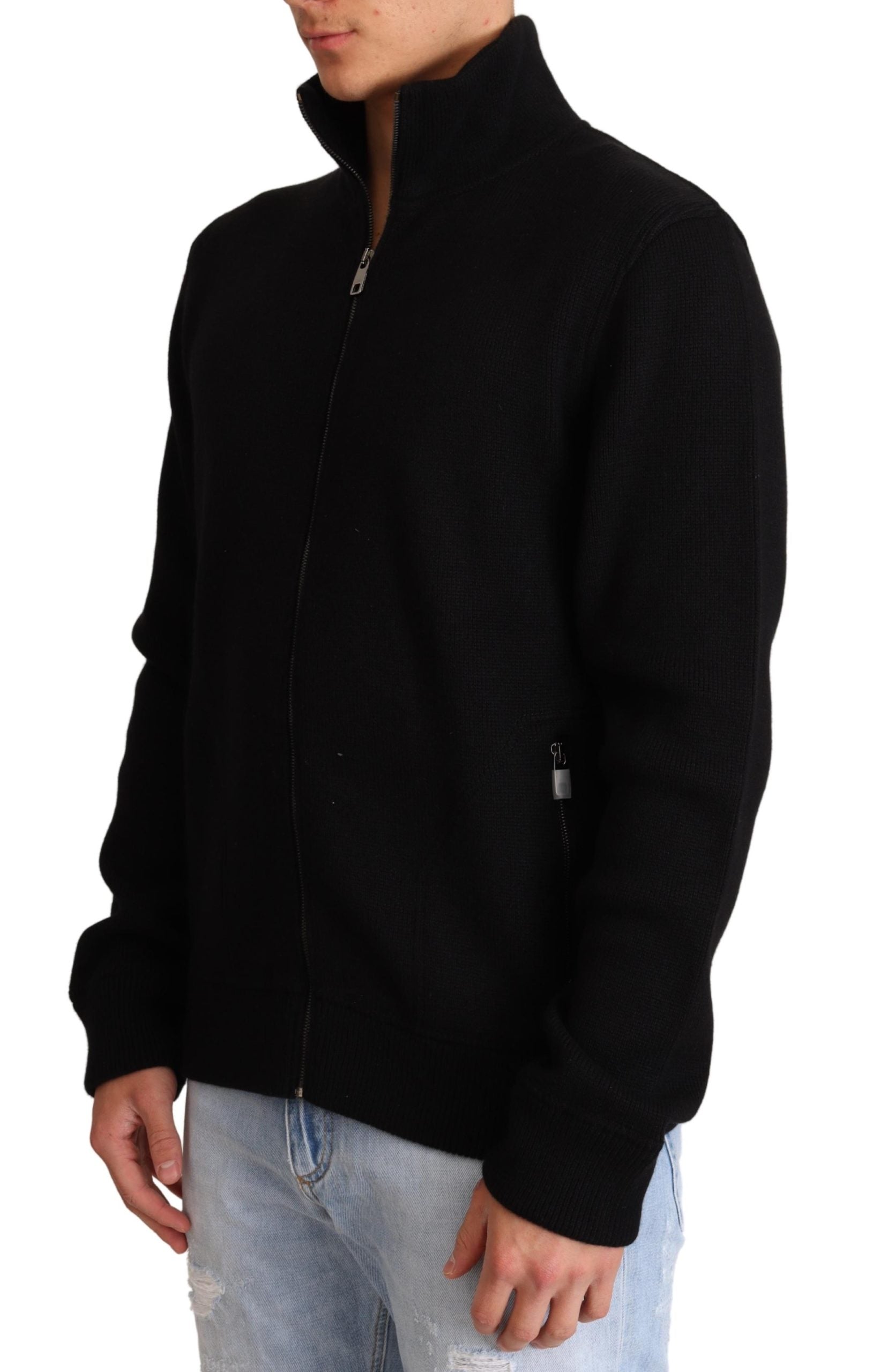ジャケットその他 Dolce & Gabbana NAVY PRINT CARDIGAN (G9AUMD_G8KM5S9001) Cashmere and wool cardigan with branded tag in Black for Men