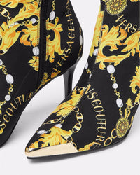 Versace Jeans Couture Black & Gold Baroque Print Heeled Ankle Boots-