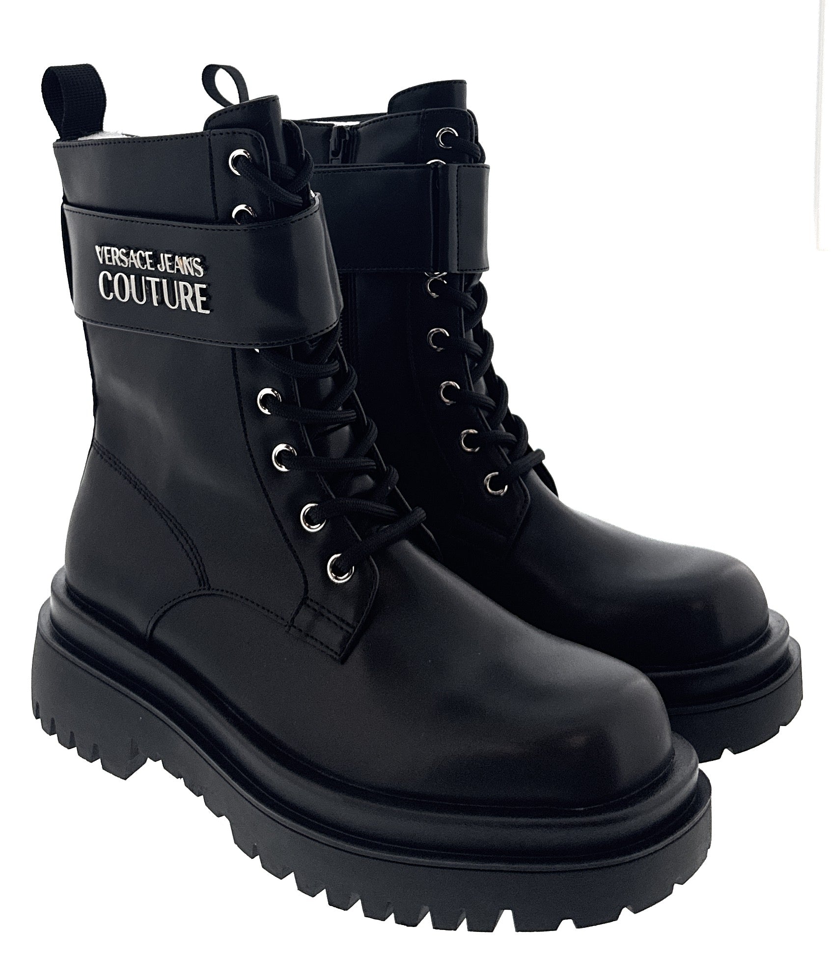 Versace Jeans Couture Chunky Sole Ankle Lace Up Womens Combat Boots-