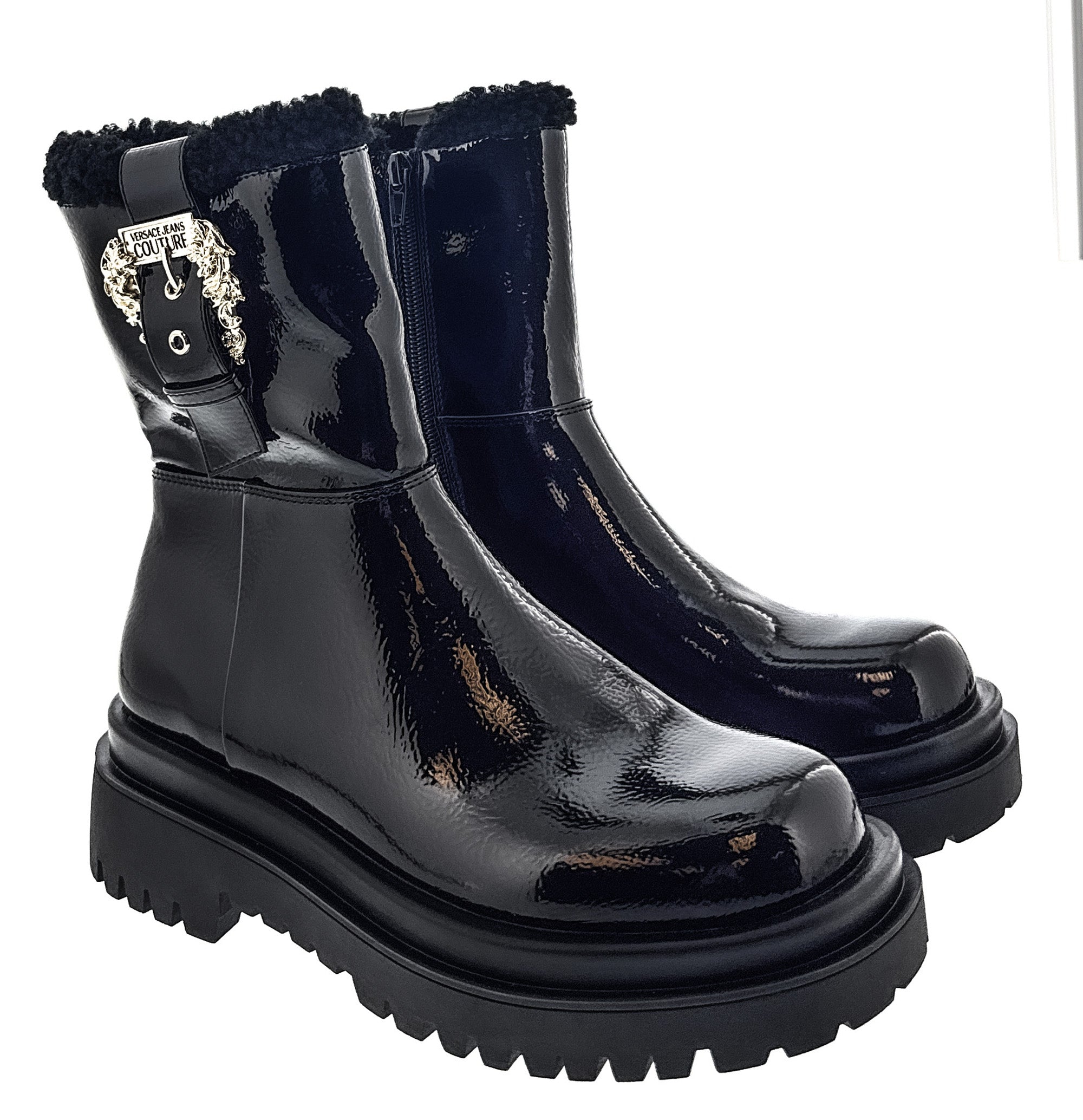 Versace Jeans Couture Chunky Sole Ornate Buckle Womens Ankle Boots -