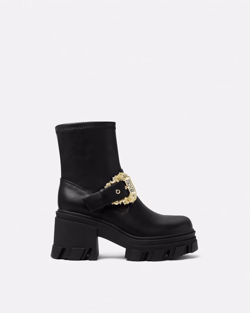 Versace Jeans Couture Chunky Heeled Ankle Ornate Buckle Womens Boots -