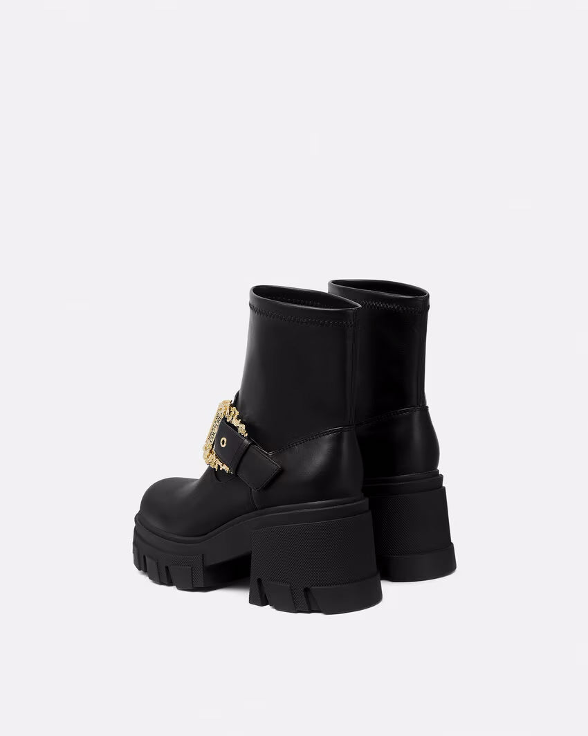 Versace Jeans Couture Chunky Heeled Ankle Ornate Buckle Womens Boots -