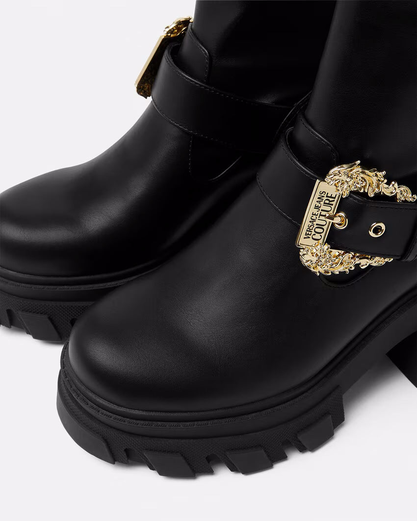 Versace Jeans Couture Chunky Heeled Ankle Ornate Buckle Womens Boots -