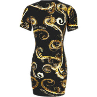 Versace Jeans Couture Black Gold Baroque-Print Fitted T-Shirt Dress   Bluefly