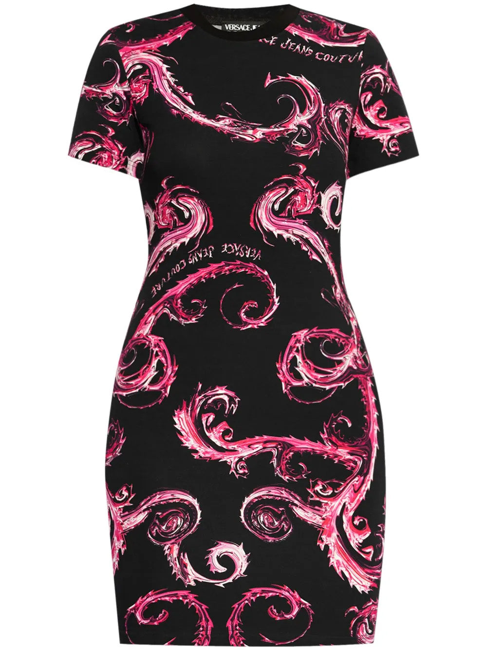 Versace Jeans Couture Pink Baroque-Print Fitted T-Shirt Dress