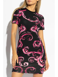Versace Jeans Couture Pink Baroque-Print Fitted T-Shirt Dress