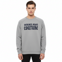 Versace Jeans Couture Ice Grey Cotton Mens Gothic Logo Print Sweatshirt