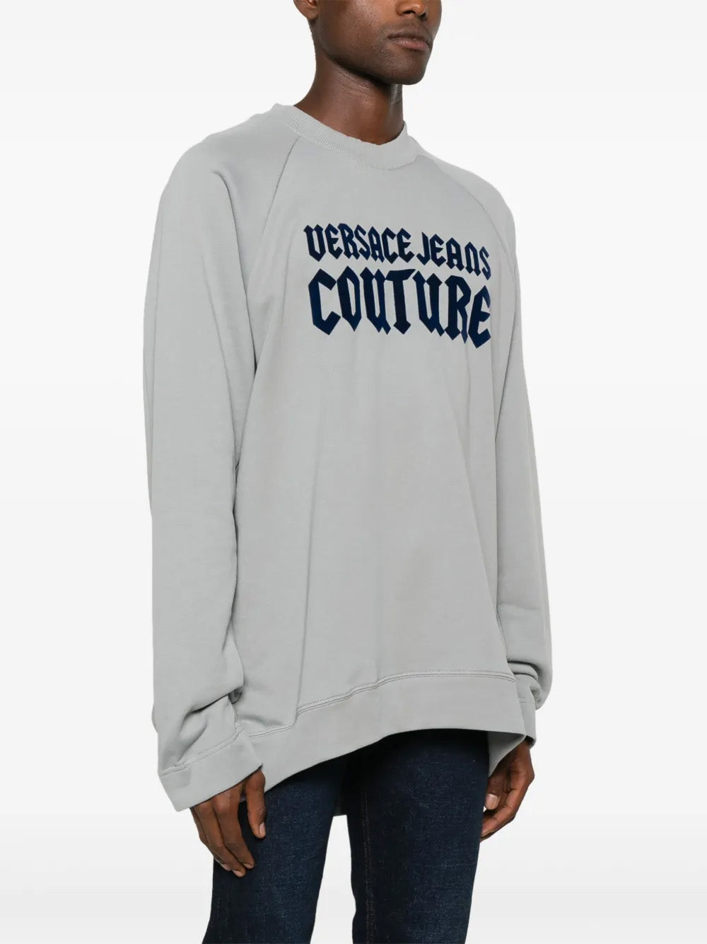 Versace Jeans Couture Ice Grey Cotton Mens Gothic Logo Print Sweatshirt