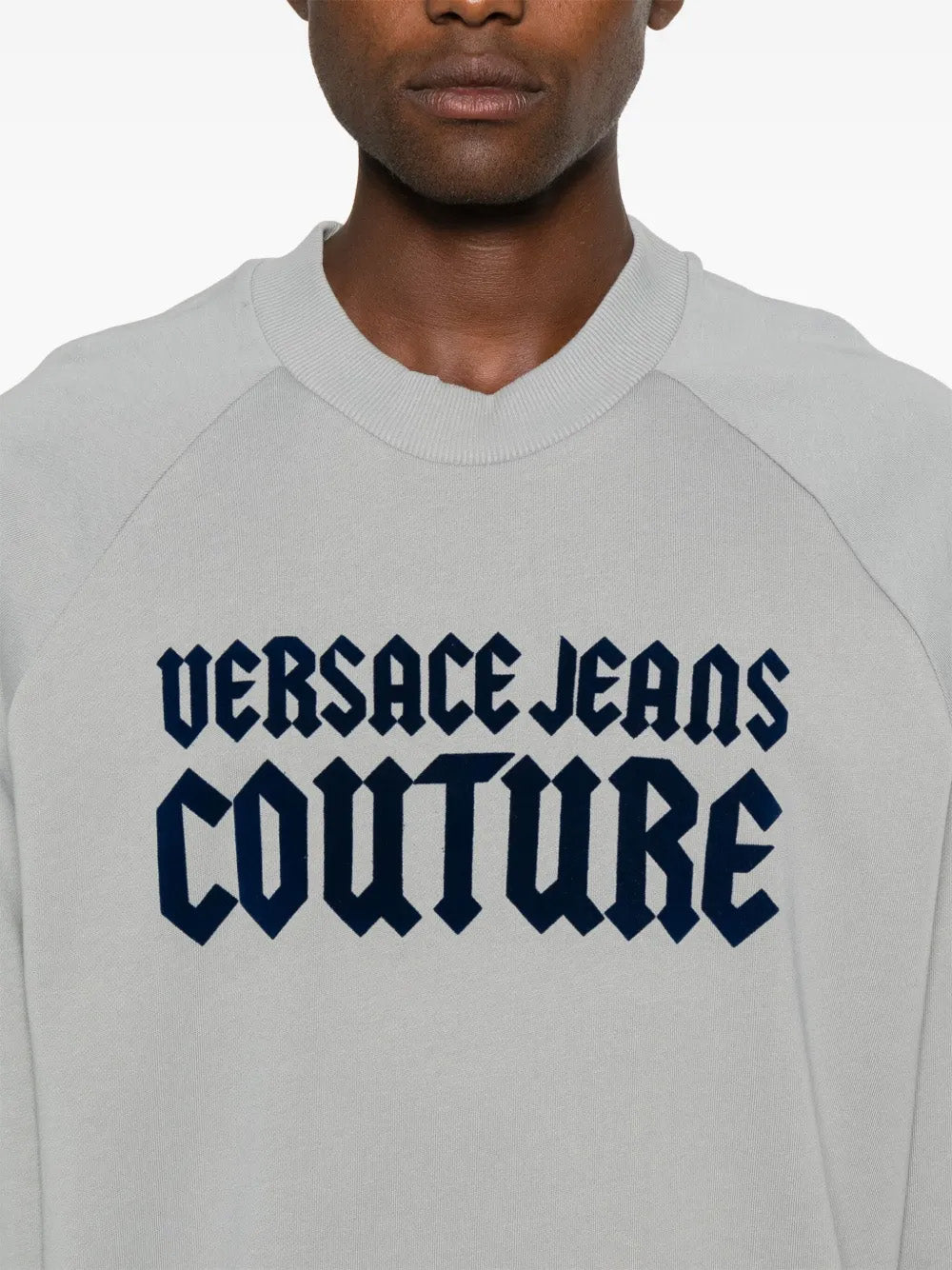 Versace Jeans Couture Ice Grey Cotton Mens Gothic Logo Print Sweatshirt