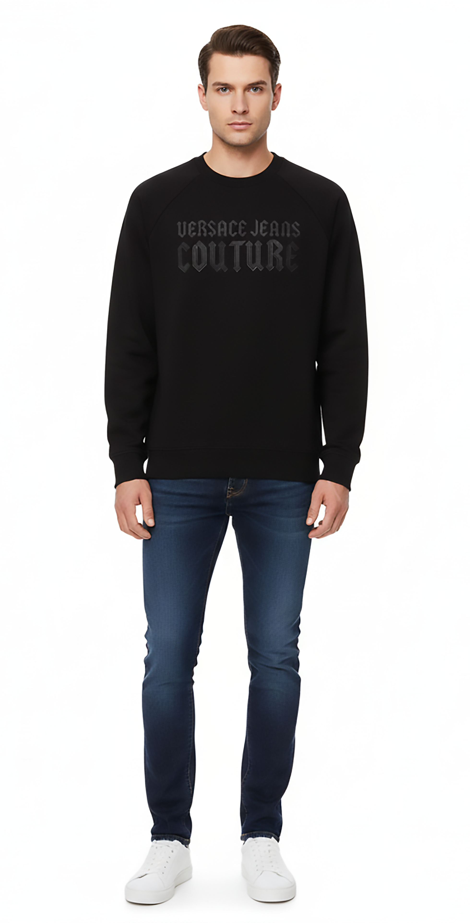 Versace Jeans Couture Black Cotton Mens Gothic Logo Print Sweatshirt