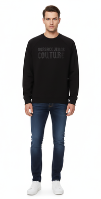 Versace Jeans Couture Black Cotton Mens Gothic Logo Print Sweatshirt