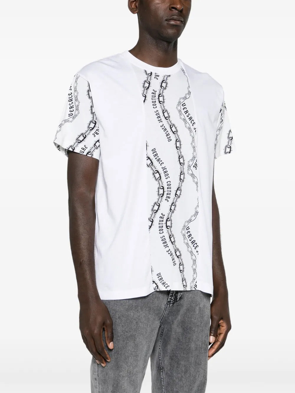 Versace Jeans Couture White Mens Graphic Chain-Print T-Shirt