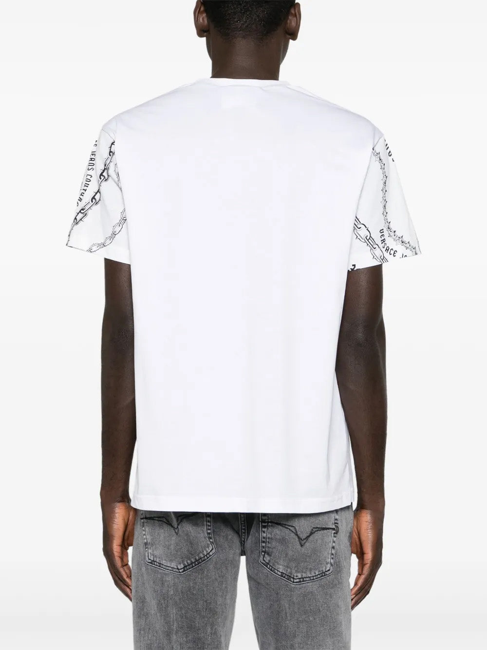 Versace Jeans Couture White Mens Graphic Chain-Print T-Shirt
