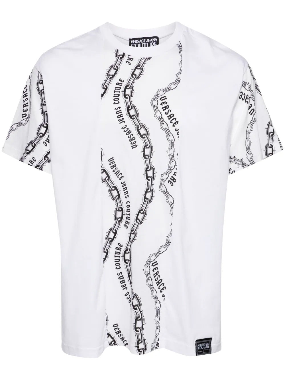Versace Jeans Couture White Mens Graphic Chain-Print T-Shirt